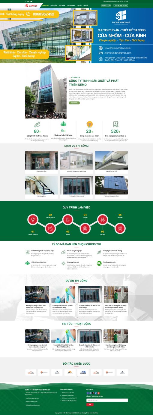 Giao diện website công ty cửa nhôm kính