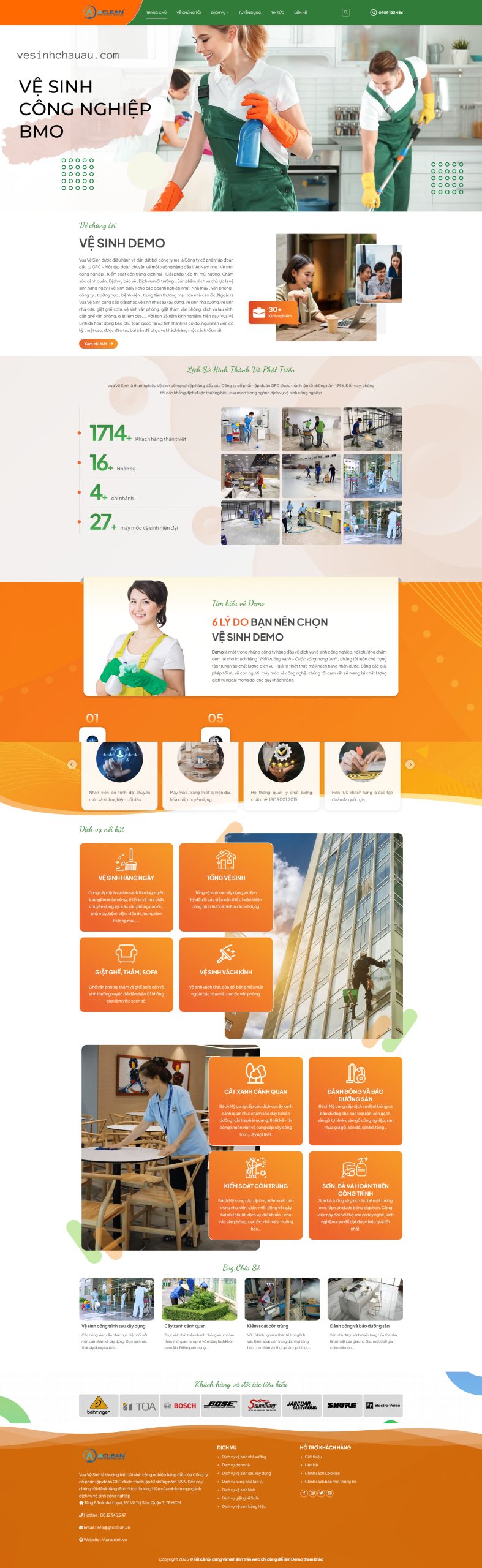Giao diện website dịch vụ vệ sinh công nghiệp