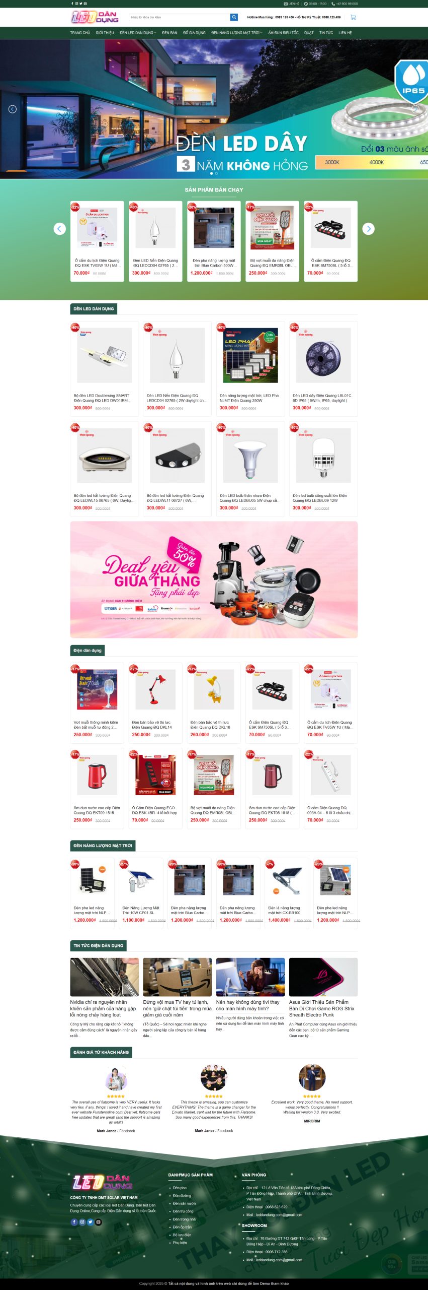 Giao diện website tiệm bán đèn led ,thiết bị điện