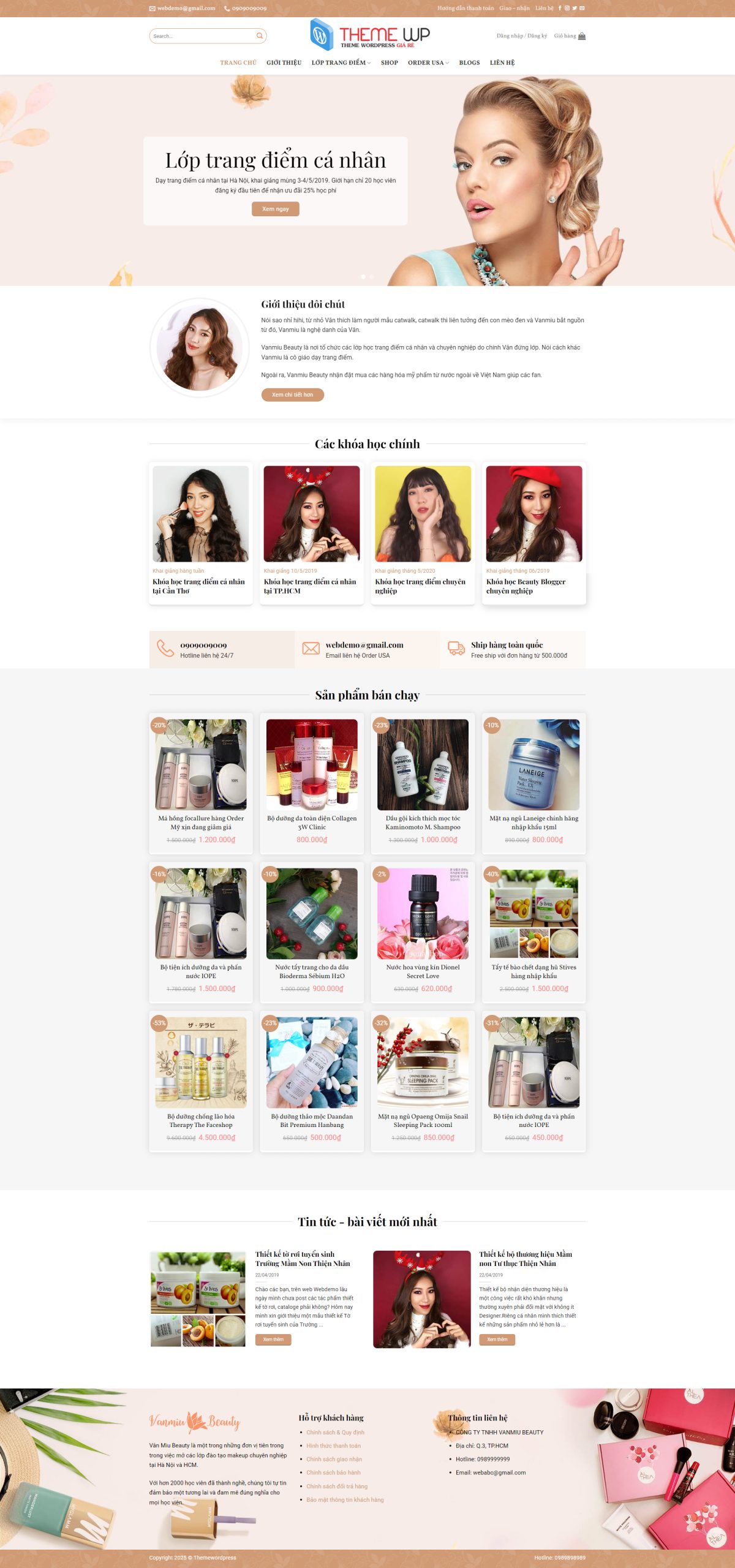 Giao diện website web dạy trang điểm