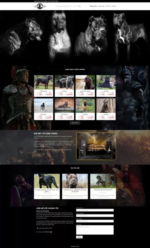 Giao diện website bán chó săn